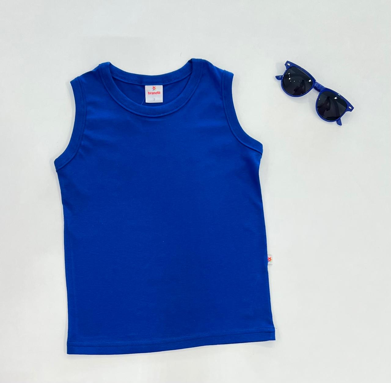 Regata Infantil Masculina Básica Meia Malha Azul Fernanda Ramos Kids