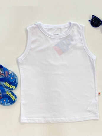 Regata Infantil Masculina Básica Meia Malha Branco Fernanda Ramos Kids