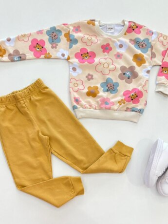 Conjunto Infantil Feminino Blusa Manga Longa e Calça Jogger Mostarda Fernanda Ramos Kids