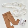 Conjunto Infantil Feminino Blusa Manga Longa e Calça Legging Bege Fernanda Ramos Kids