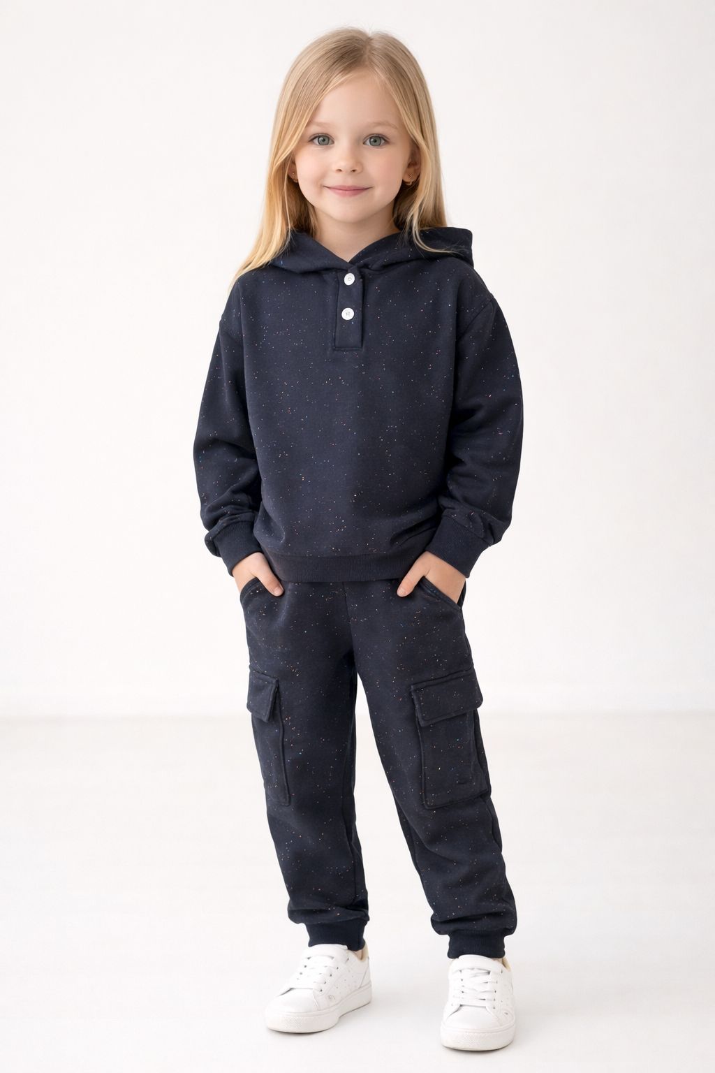 Conjunto Infantil Feminino Blusão com Capuz e Calça Mesclado Preto Fernanda Ramos Kids