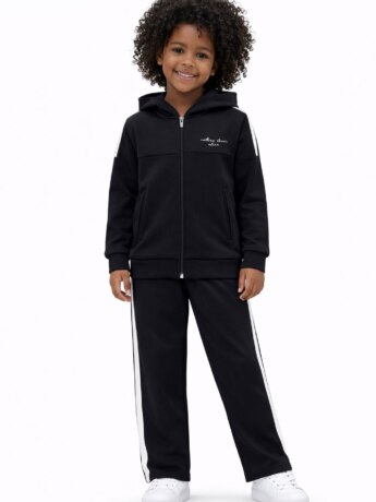 Conjunto Infantil Feminino Moletom Jaqueta com Capuz e Calça Preto Fernanda Ramos Kids