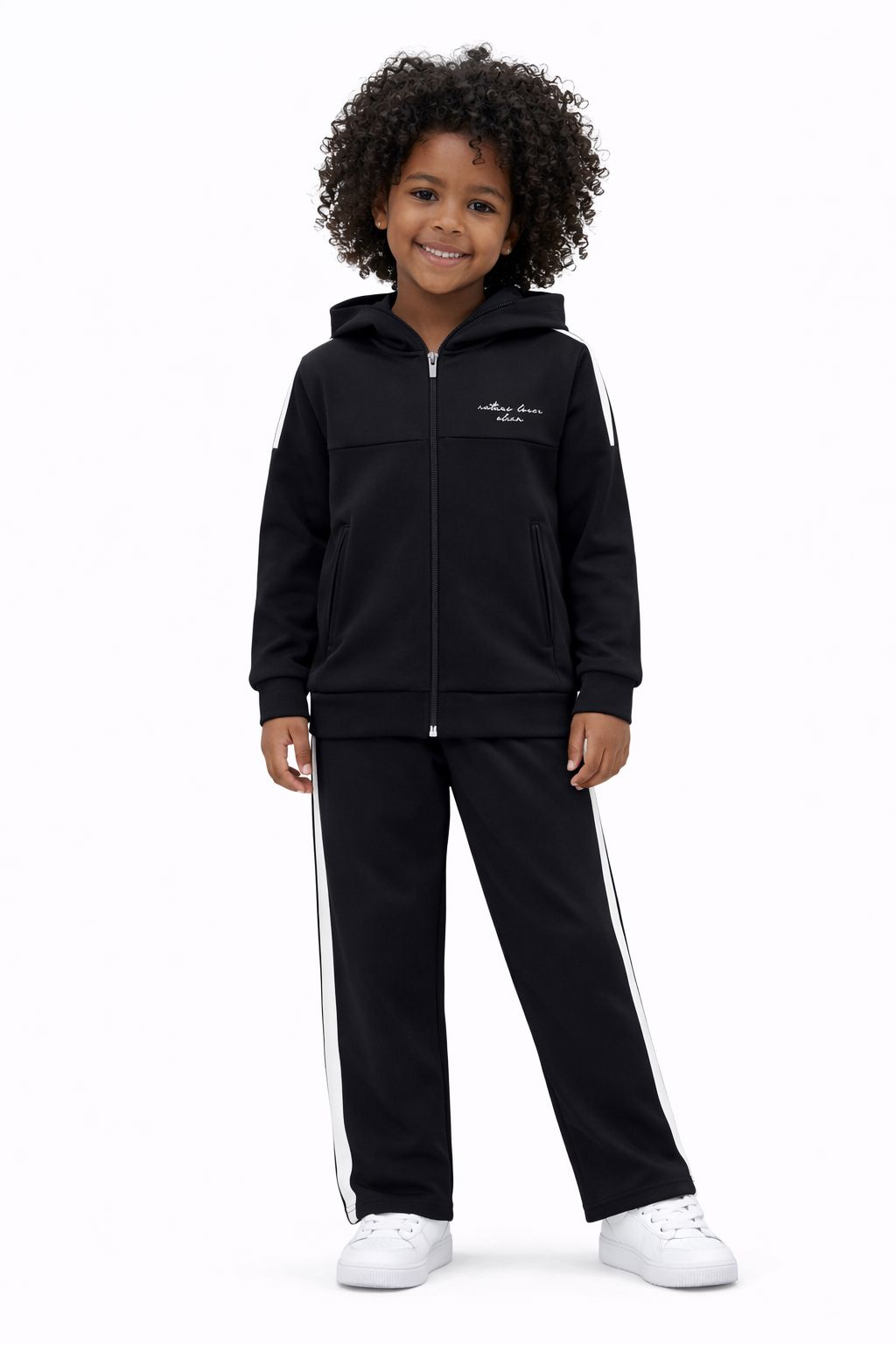 Conjunto Infantil Feminino Moletom Jaqueta com Capuz e Calça Preto Fernanda Ramos Kids