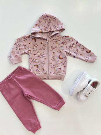 Conjunto Infantil Feminino Moletom Jaqueta Estampada Lilás e Calça Fernanda Ramos Kids