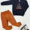 Conjunto Infantil Masculino Blusão Preto Barquinho e Calça Jogger Caramelo Fernanda Ramos Kids