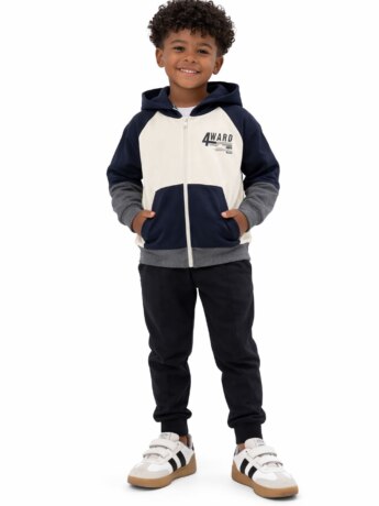 Conjunto Infantil Masculino Jaqueta com Capuz e Calça Jogger Preto Fernanda Ramos Kids