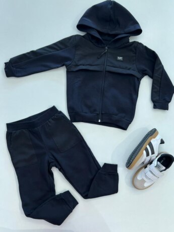 Conjunto Infantil Masculino Jaqueta com Ziper e Calça Jogger Preto Fernanda Ramos Kids