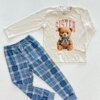 Pijama Infantil Feminino Blusa Manga Longa Urso e Calça Azul Fernanda Ramos Kids