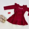 Vestido Infantil Feminino Manga Longa com Babado Marsala Fernanda Ramos Kids