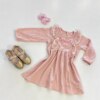fernandaramoskids com br Vestido Infantil Feminino Manga Longa com Babado Rosa 1