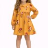 Vestido Infantil Feminino Manga Longa Estampa Flores Mostarda Fernanda Ramos Kids