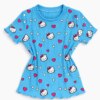 Blusa Infantil Feminina Manga Curta Canelada Azul com Corações Fernanda Ramos Kids