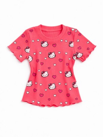 Blusa Infantil Feminina Manga Curta Canelada Pink com Corações