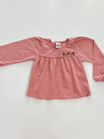 Blusa Manga Longa Infantil Feminina com Bordado Floral Rose Fernanda Ramos Kids
