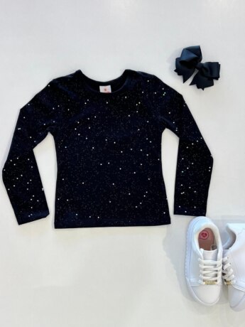 Blusa Manga Longa Infantil Feminina com Corações Preta Fernanda Ramos Kids