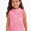 Blusa Regata Infantil Feminina Canelada de Corações Rosa Fernanda Ramos Kids