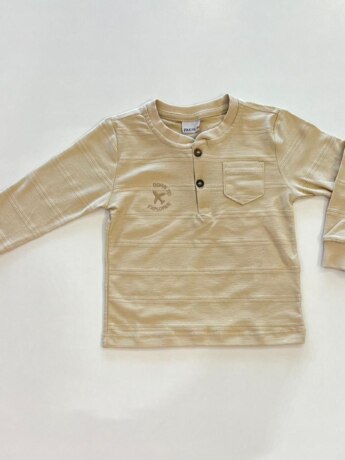 Camiseta Infantil Masculina Básica Manga Longa com Botões Bege Fernanda Ramos Kids