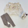 Conjunto Infantil Feminino Blusa Manga Longa Bege e Calça Geométrica Fernanda Ramos Kids