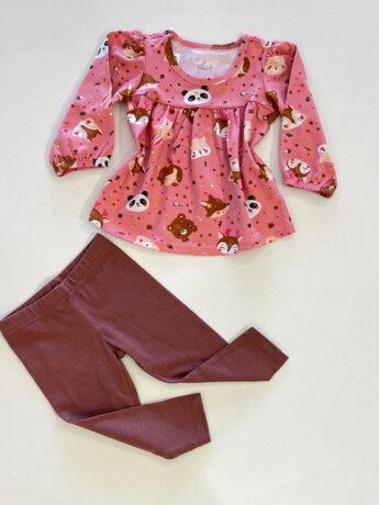 Conjunto Infantil Feminino Blusa Manga Longa Bichinhos e Calça Legging Fernanda Ramos Kids