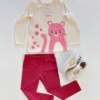 Conjunto Infantil Feminino Blusa Manga Longa Gatinha Rosa e Legging Fernanda Ramos Kids