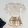 Conjunto Infantil Feminino Blusa Manga Longa Laço e Short Saia Xadrez Fernanda Ramos Kids