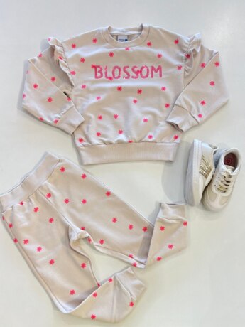 Conjunto Infantil Feminino Blusa Moletom Flores Rosa e Calça Jogger Fernanda Ramos Kids