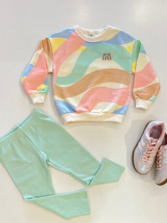 Conjunto Infantil Feminino Blusão Colorido e Calça Legging Verde Fernanda Ramos Kids