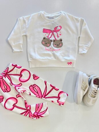 Conjunto Infantil Feminino Blusão Estampa Ursos e Legging Rosa Fernanda Ramos Kids