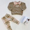 Conjunto Infantil Feminino Blusão Gola Babado e Legging Xadrez Bege Fernanda Ramos Kids