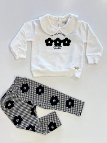 Conjunto Infantil Feminino Blusão Gola e Legging Estampada Preta Fernanda Ramos Kids