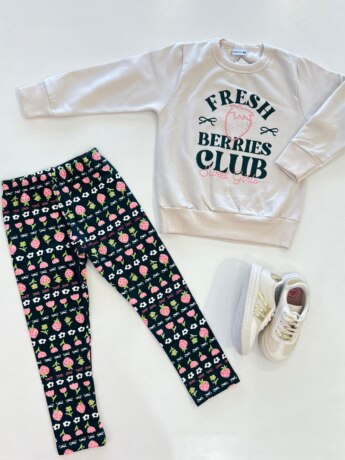 Conjunto Infantil Feminino Blusão Moletom e Legging Estampada Verde Fernanda Ramos Kids