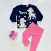 Conjunto Infantil Feminino Blusão Seja Fofo Azul e Legging Rosa Fernanda Ramos Kids