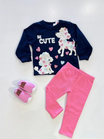 Conjunto Infantil Feminino Blusão Seja Fofo Azul e Legging Rosa Fernanda Ramos Kids