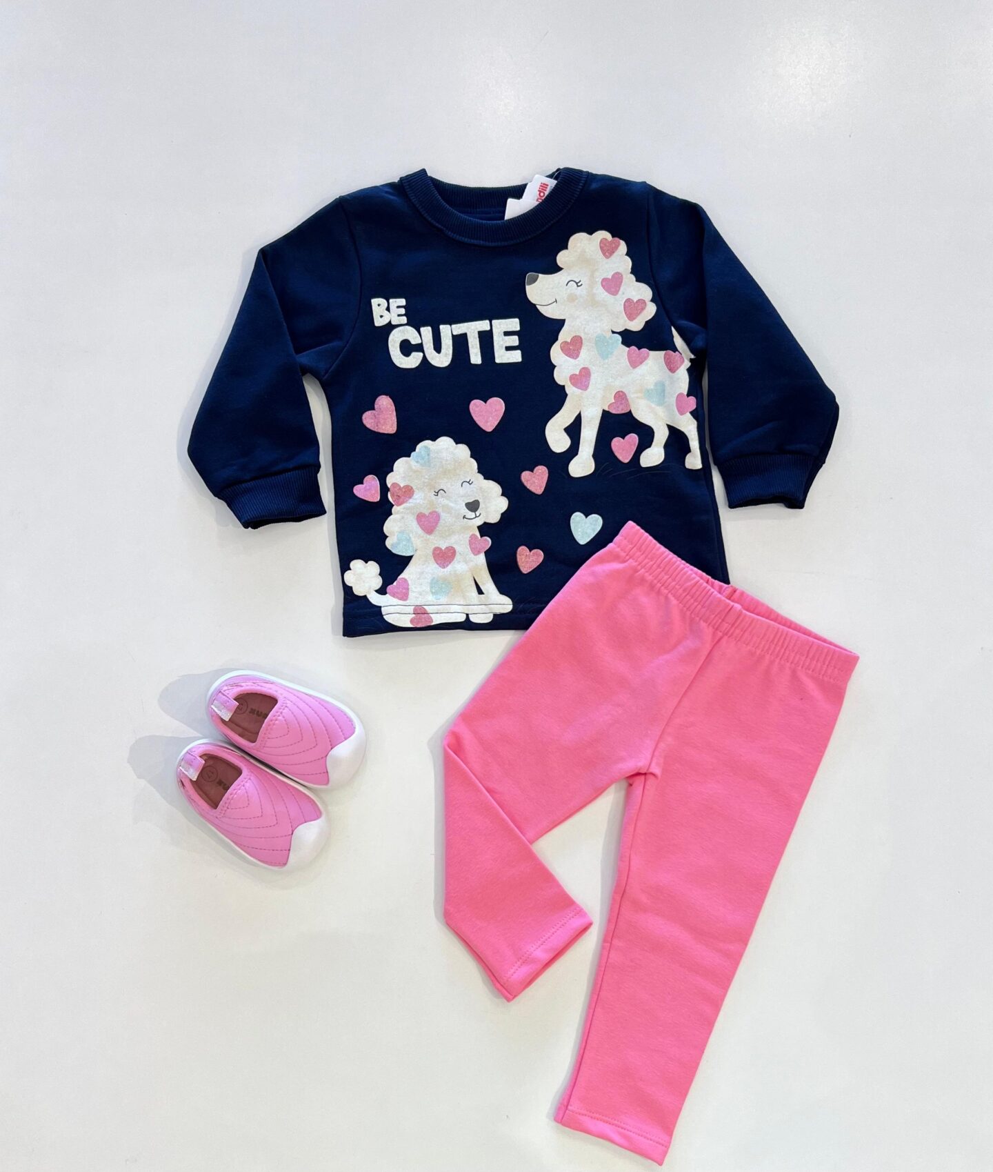 Conjunto Infantil Feminino Blusão Seja Fofo Azul e Legging Rosa Fernanda Ramos Kids