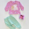 Conjunto Infantil Feminino Blusão Ursinhos Lilás e Calça Jogger Verde Fernanda Ramos Kids