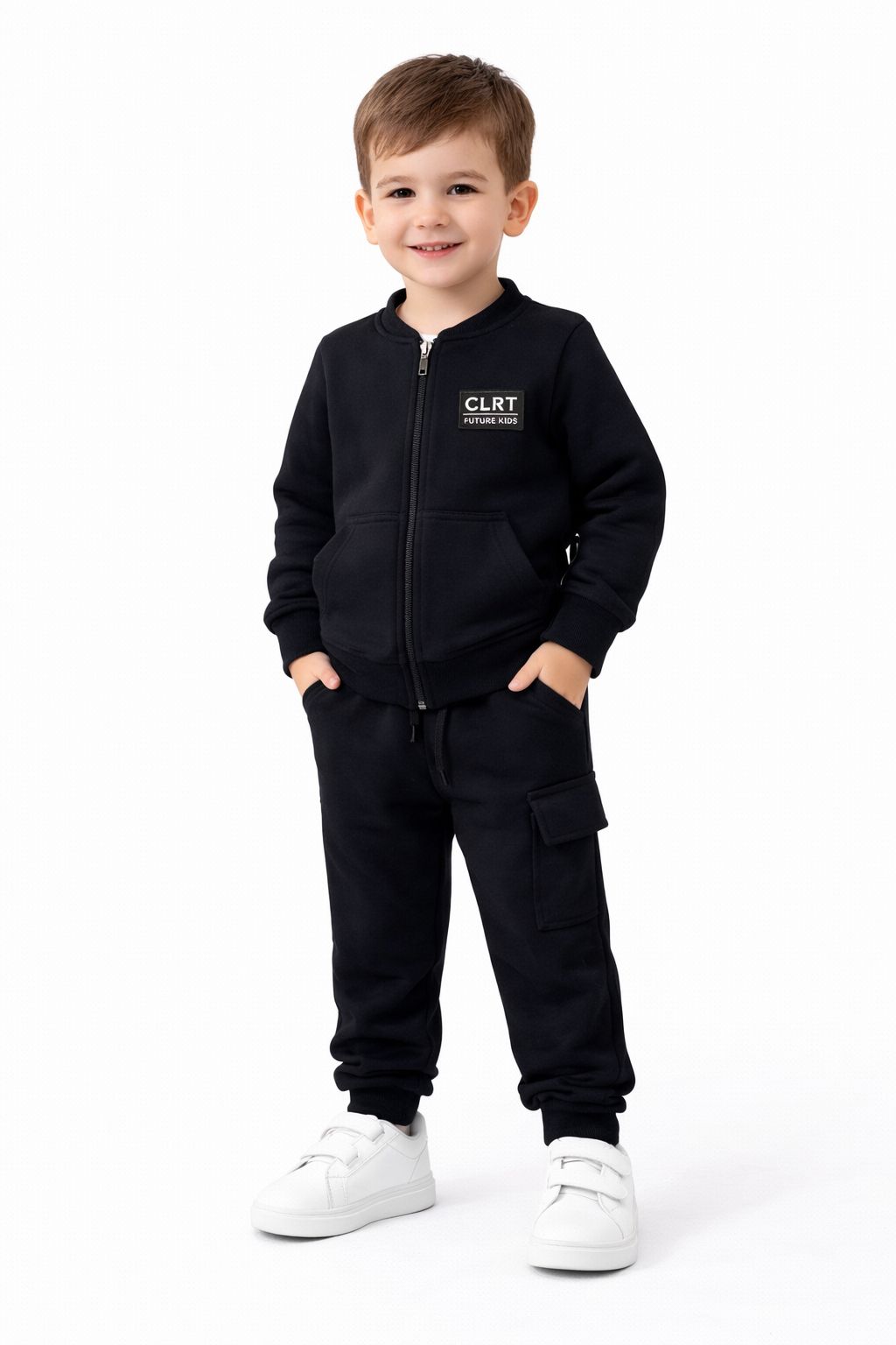 Conjunto Infantil Masculino Blusão com Ziper e Calça com Bolso Preta Fernanda Ramos Kids