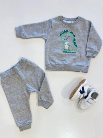 Conjunto Infantil Masculino Blusão Dino e Calça Cinza Mescla Fernanda Ramos Kids