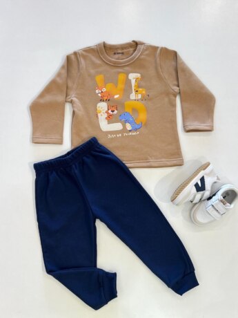 Conjunto Infantil Masculino Blusão Estampa Animais e Calça Jogger Azul Fernanda Ramos Kids