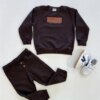 Conjunto Infantil Masculino Blusão Hello e Calça Jogger Marrom Fernanda Ramos Kids