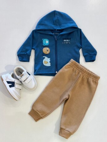Conjunto Infantil Masculino Jaqueta Azul e Calça Jogger Bege Fernanda Ramos Kids