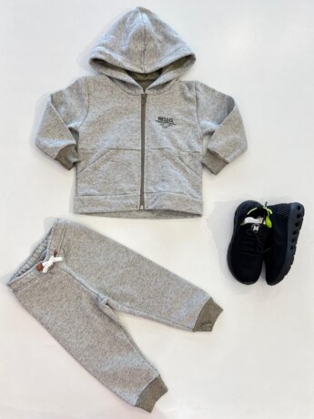 Conjunto Infantil Masculino Jaqueta Bolso Frontal e Calça Cinza Mescla Fernanda Ramos Kids