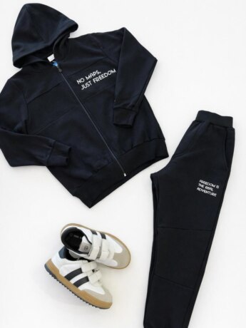 Conjunto Infantil Masculino Jaqueta com Ziper e Calça Moletom Preto Fernanda Ramos Kids