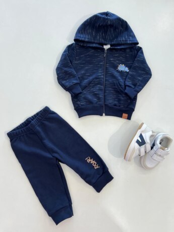Conjunto Infantil Masculino Jaqueta Mesclada e Calça Azul Marinho Fernanda Ramos Kids