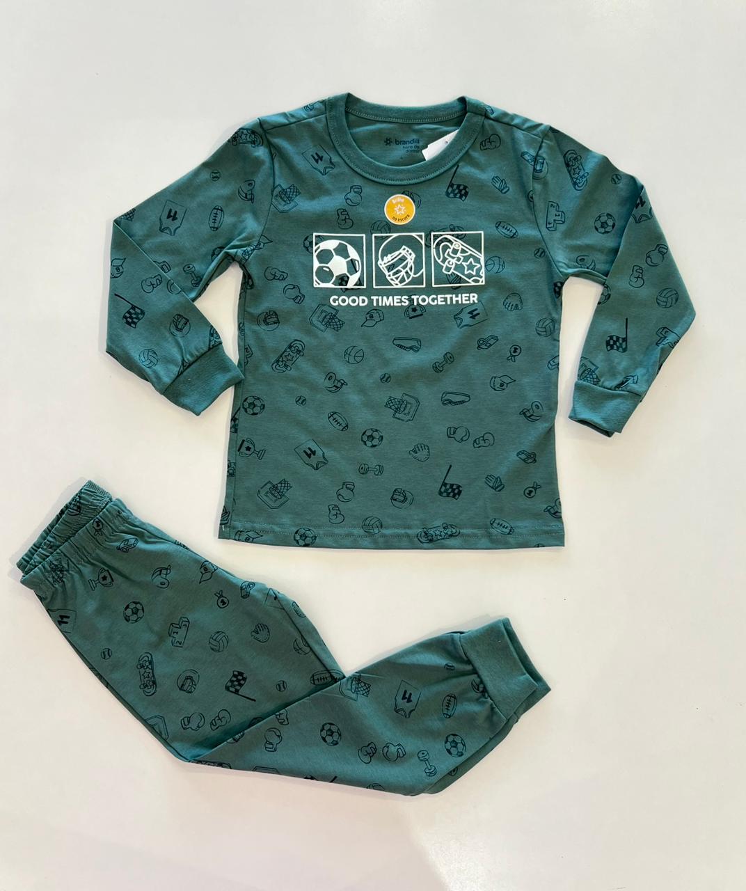 Pijama Infantil Masculino Blusa Manga Longa e Calça Estampa Esportiva Fernanda Ramos Kids