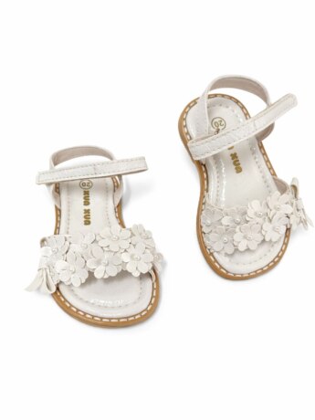 Sandália Infantil Feminina com detalhes de Flores Off White Fernanda Ramos Kids