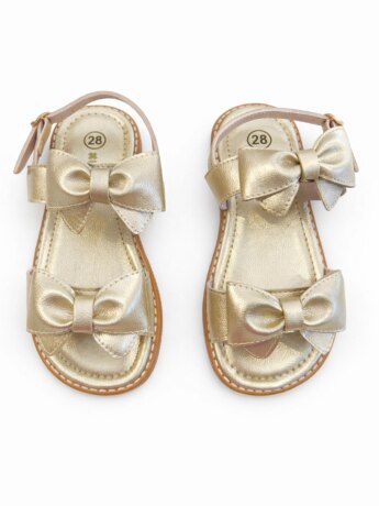 Sandália Infantil Feminina com Laços Ouro Fernanda Ramos Kids