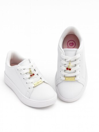 Tênis Infantil Feminino Casual Branco com pingente de Cereja Fernanda Ramos Kids