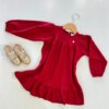 Vestido Infantil Feminino Manga Longa Cotton Vermelho Fernanda Ramos Kids