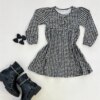 Vestido Infantil Feminino Manga Longa Estampa Xadrez Preto Fernanda Ramos Kids