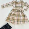 Vestido Infantil Feminino Manga Longa Flanelado Xadrez Bege Fernanda Ramos Kids